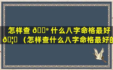 怎样查 💮 什么八字命格最好 🦊 （怎样查什么八字命格最好的）